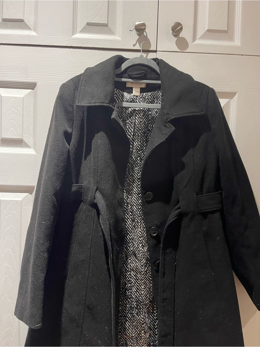 Motherhood Black Trench Coat with Herringbone Lining